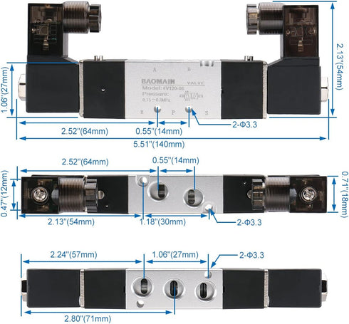 Baomain Pneumatic Solenoid Air Valve 4V120-06: DC 24V 5 Way 2 Position Internally Piloted Type