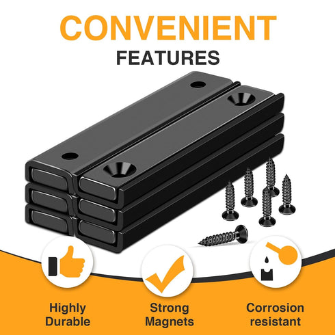80Lbs, 60 13.5 5mm Countersunk 15 Pack TRYMAG Neodymium Rectangular Magnets x x Strong Black Bar Magnets with Hole