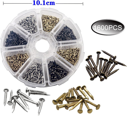 newlng 1600pcs Small Tiny Nails - Wooden Screws Compact Antique DIY Decorative Box Accessories in Gold, Silver, Bronze