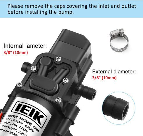 12 Volt Diaphragm Pump 3LPM 0.8 GPM 100PSI Self Priming Sprayer Pump 12V DC Fresh Water Pump Water Pressure Switch for RV Camper Marine Boat Lawn (30W) by IEIK