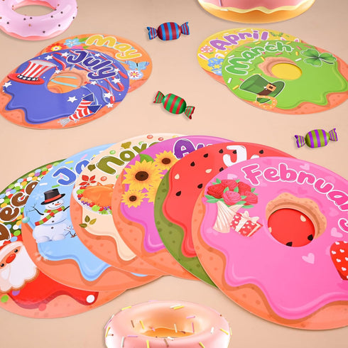 Donut Happy Birthday Bulletin Board Set, Let's Celebrate Happy Birthday Balloon Donut Accents for Classrooms