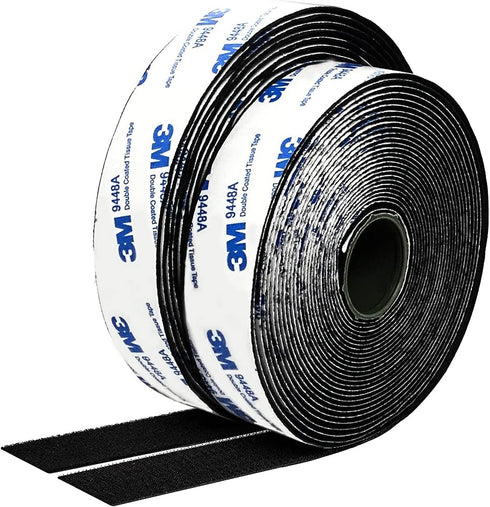 Hook and Loop Tape 1in x 20ft Heavy Duty Adhesion Strip Tape Self Adhesive Interlocking Nylon Fabric Black