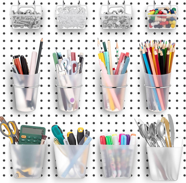 Jinei 12 Pcs Pegboard Bins with Hooks, Pegboard Organizer Accessories Set for Garage Workshop, Tool Organizer, Pegboard