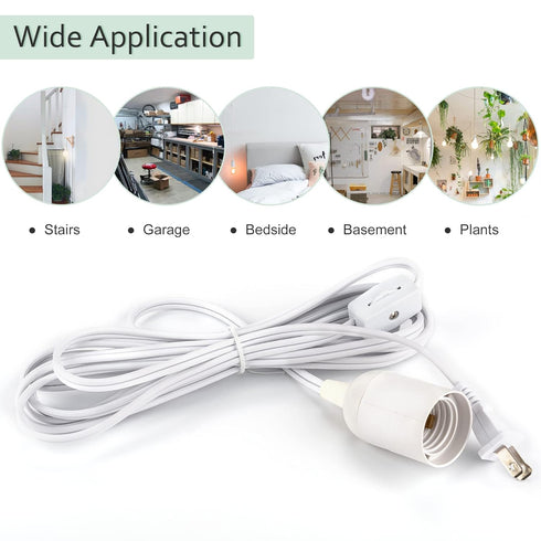 2-Pack 12Ft 360W E26 E27 2-Prong Closet, JACKYLED Extension Hanging Lantern Cord Cable UL with Socket Gear Switch +