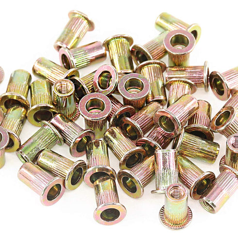 120-Pcs 5/32''-32UNC Mixed Zinc Plated Carbon Steel Rivet Nut Flat Head Insert Nutsert Assortment Kit