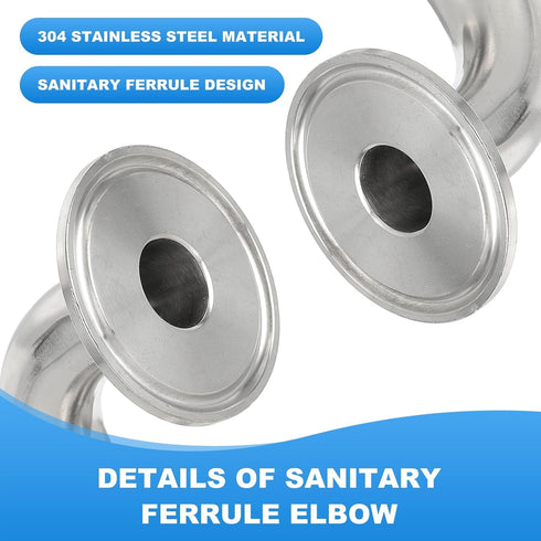 90 Elbow 3/4 "(19mm) 304 1.5" 50.5mm PATIKIL Degree Tube OD, Stainless Steel Sanitary Pipe Fittings Tri Sanitary Clamps