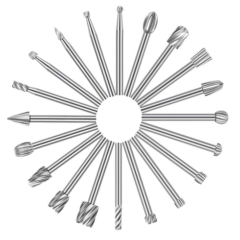 20Pcs HSS Different Burr Set Carving Bits, Wood Engraving Router Bit with 1/8"(3mm) Shank for DIY Woodworking