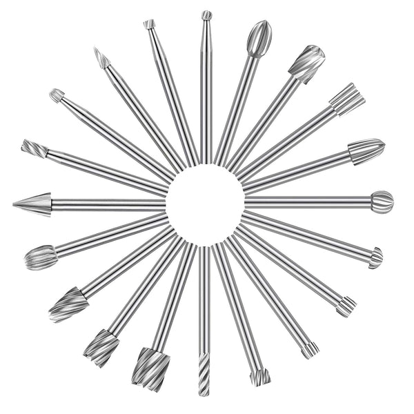 20Pcs HSS Different Burr Set Carving Bits, Wood Engraving Router Bit with 1/8"(3mm) Shank for DIY Woodworking