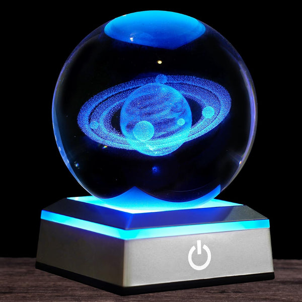 Oriamde 3D Saturn Crystal Ball Night Light 3.15 inch Glass Ball Table Lamp