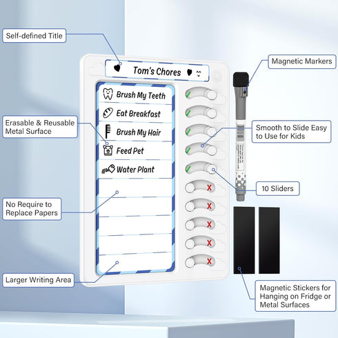 Chore Chart for Kids, Dry Erase Chore Board with 10 Sliders, Magnetic Marker, To Do List Checklist for Fridge, 2 Pack