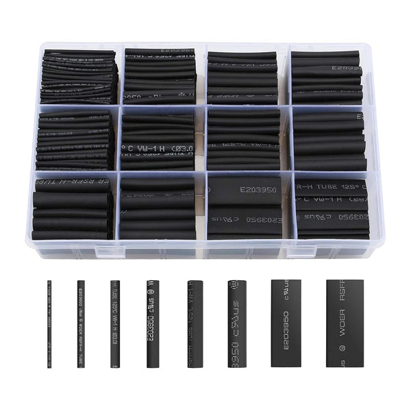 650 Pcs Black Heat Shrink Tubing, innhom UL Approved 2:1 Electrical Cable Wire Kit Set for Long Lasting Insulation