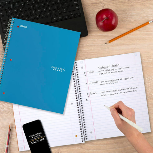 Five Star Spiral Notebook + Study App, 3 Subject, Wide Ruled, 150 Sheets, 10-1/2" x 8" Tidewater Blue (73184)