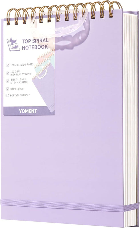 Yoment Top Spiral Notebook, Hardcover Steno Pads, 240 Pages, 7"x10", College Ruled, Left-Handed Notebooks, Purple