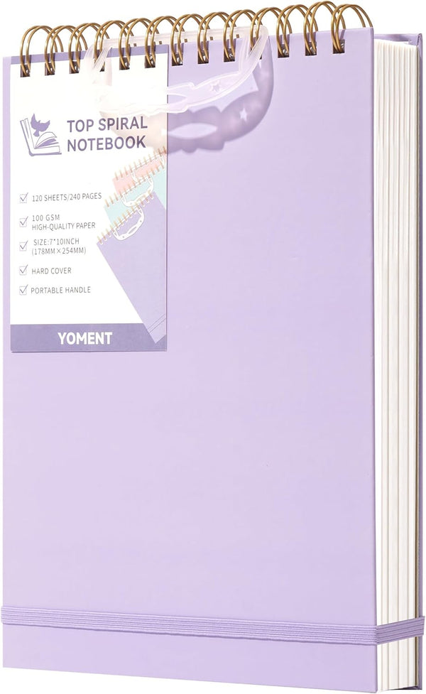 Yoment Top Spiral Notebook, Hardcover Steno Pads, 240 Pages, 7"x10", College Ruled, Left-Handed Notebooks, Purple