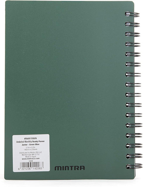 Mintra Office Undated Weekly/Monthly Planner, Junior Size in Green Olive