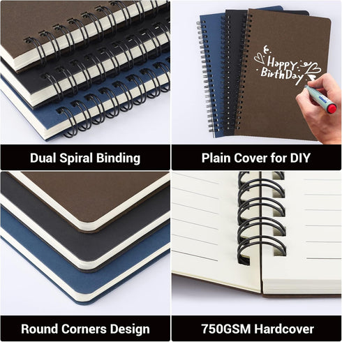 EUSOAR College Ruled Spiral Notebook, A5 3packs 5.5"X8.3", 120 Pages Lined Travel Writing Journal, Memo Notepad