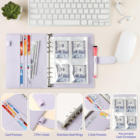 ONEDONE 100 Envelopes Money Saving Challenge Binder A5, Cash Envelopes and Erasable Marker for Saving