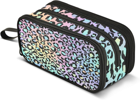 Gredecor Rainbow Leopard Big Capacity Pencil Case, Pastel Leopard Spots Pouch Bag for Students, School Office Supplies