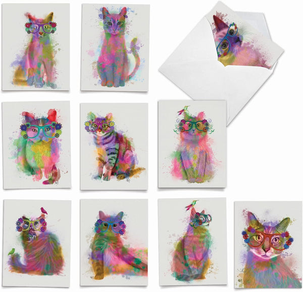 The Best Card Company - Assorted Kittens Watercolor Blank Greeting Box Set - 10 Unique Design Notecards + Envelopes for