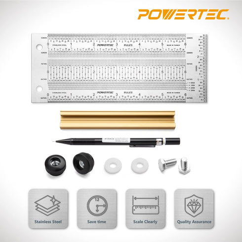 POWERTEC 6'' Precision Marking T-Square - T Rule w/Pencil for Measuring, Scribing, Woodworking & Crafting Tools