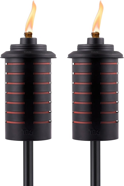 TIKI Metal Black & Orange Easy Install Outdoor Torches, 2-Pack 65-Inch Decorative