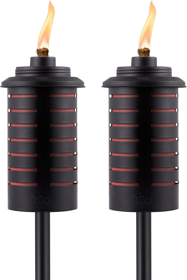 TIKI Metal Black & Orange Easy Install Outdoor Torches, 2-Pack 65-Inch Decorative