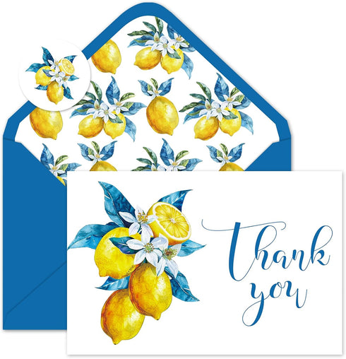 JarThenaAMCS 50 Pack Mediterranean Lemon Thank You Cards Watercolor Lemon Greeting Cards