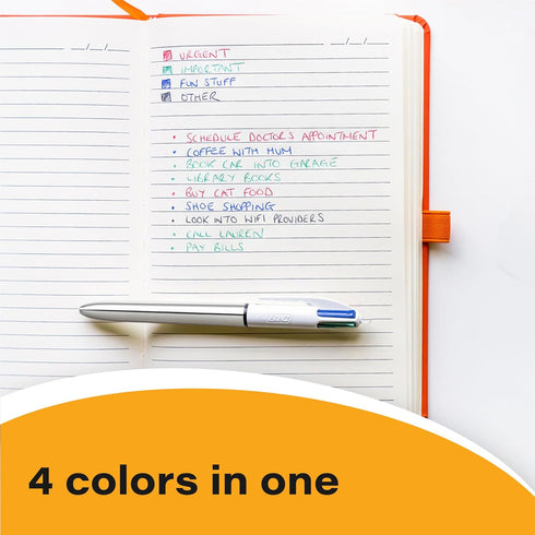 BIC 4 Color Shine Ball Pens Medium Points (1.0 mm) with Metallic Rose Gold, Silver, Gold Barrels - Pack of 3