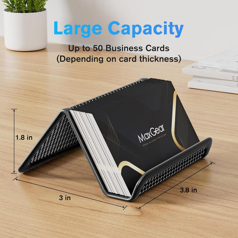 MaxGear Mesh Business Card Holder for Desk, Black Metal Stand with 50 Cards, 2 Pack