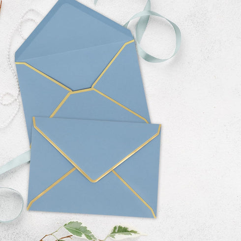 Whaline 50Pcs A7 Invitation Envelopes with Gold Border Dusty Blue Greeting Card Envelopes for Mailing (7.3x5.3 Inch)