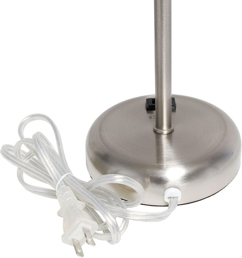 19.5" Oslo Contemporary Bedside Power Outlet Base Standard Metal Table Desk Lamp in Brushed Steel with Red Drum Fabric