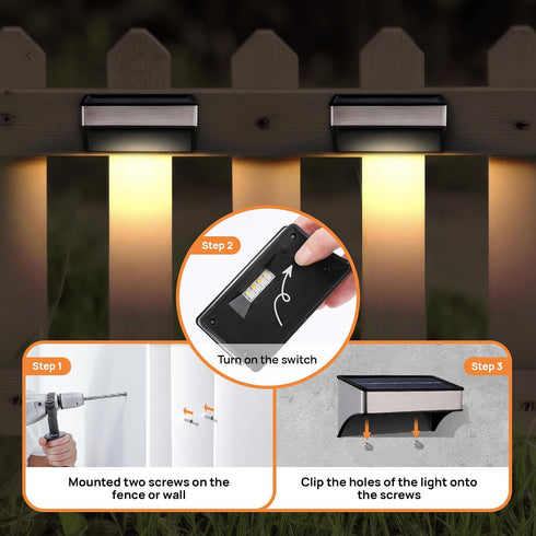BRIGHTRIGHT 4 Pack 8 Solar Deck Lights Outdoor Waterproof - Step Lights for Stairs & Fence, Color Changing Security
