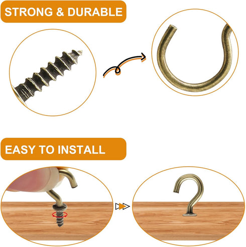 Biaungdo 60 Pcs 1-1/4" Ceiling Cup Hooks, Self-Tapping Screw Hooks in Bronze