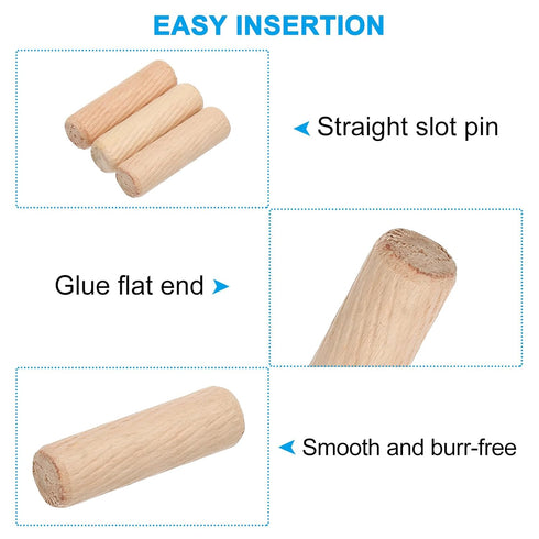 PATIKIL Wooden Dowel Pins, 300 Pcs M12x40mm Fluted Groove Hardwood Pegs for Crafts, Furniture, Door Art