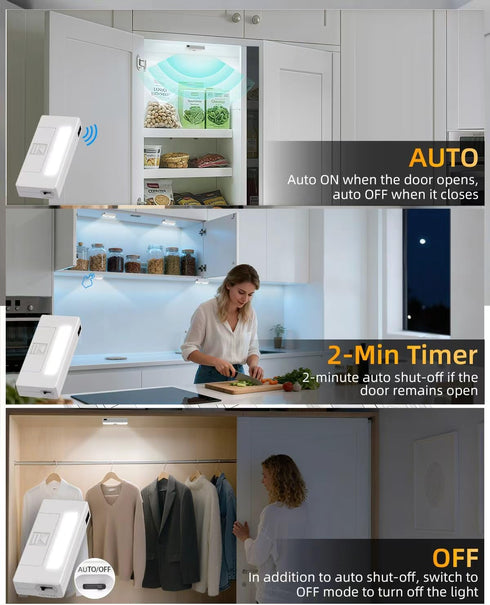 6 Pack Closet Closets Door Open Sensor Cabinet Lights, Cordless LED Cabinet Light, Battery Operated Cupboard Drawer