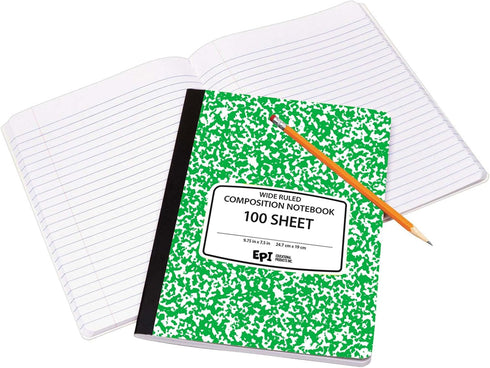 EPI Wide Ruled Marble Composition Notebook, Green, 100 Sheets, 4-Pack
