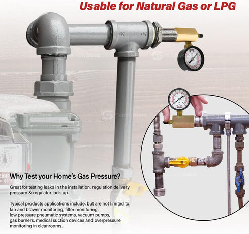 Low Pressure Gas Tester Gauge SH74-422, 0-200 PSI, 3/4" FIP Hex Body with 2" Display
