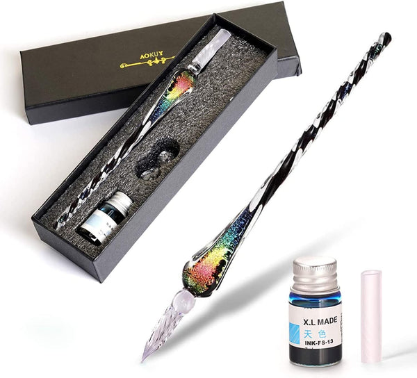 Glass Dip Pen Set, Calligraphy Pen, Crystal Signature Pen for Art, Writing, and Business Gift