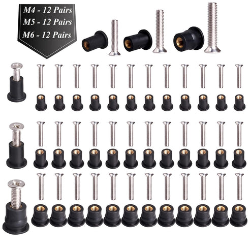36 Pairs M4 M5 M6 Neoprene Well Nuts with Stainless Steel Screw, Rubber Well Nuts Kit for Kayak and Marine Accessories