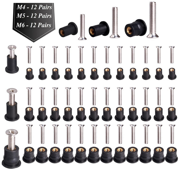 36 Pairs M4 M5 M6 Neoprene Well Nuts with Stainless Steel Screw, Rubber Well Nuts Kit for Kayak and Marine Accessories