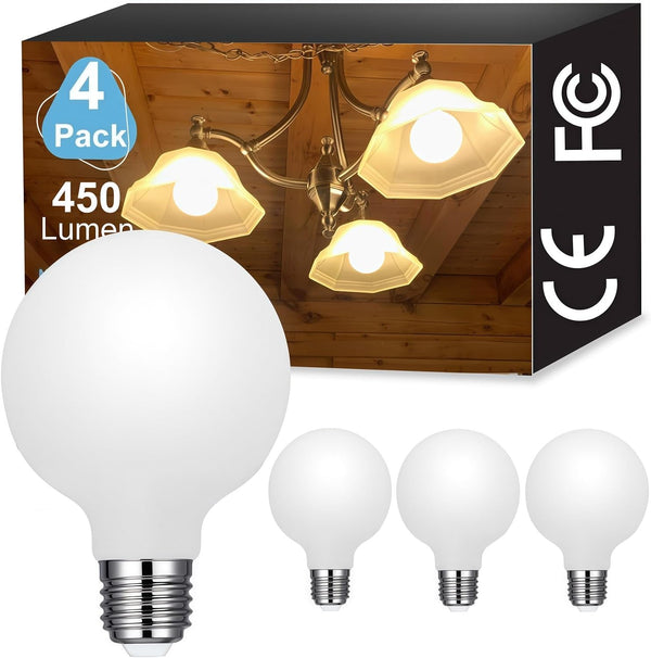 Vinaco Glass G25 LED Light Bulbs Dimmable 60W, 4 Pack No Flicker