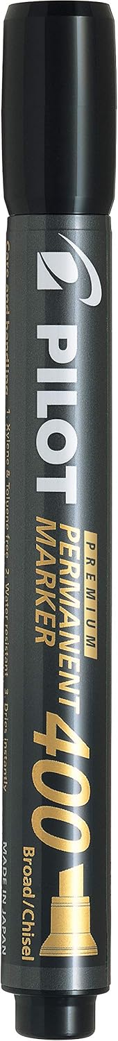 PILOT Premium 400 Permanent Markers, Broad Point Chisel Tip, Black Ink, Box of 12
