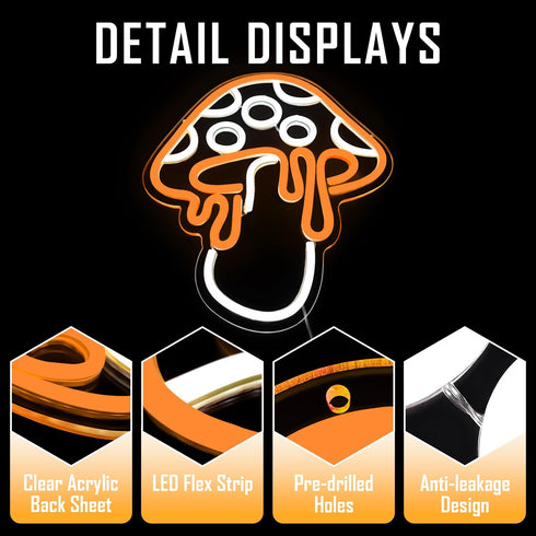 Dimmable 3d Mushroom Neon Sign Led Cute Night Light Wall Art Mushroom Neon Signs For Game Room Bedroom Decor Holiday