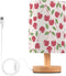 YYZZH Table Lamp Vintage Cherry Pattern on Pink Nightstand Lamp with Wood Base