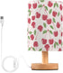 YYZZH Table Lamp Vintage Cherry Pattern on Pink Nightstand Lamp with Wood Base