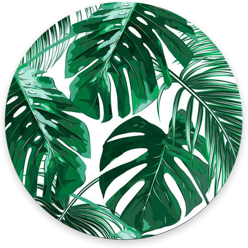 Tropical Leaf Mousepad - Round Mat - Beautiful Green Leaves with White Background - Round Mouse Pad