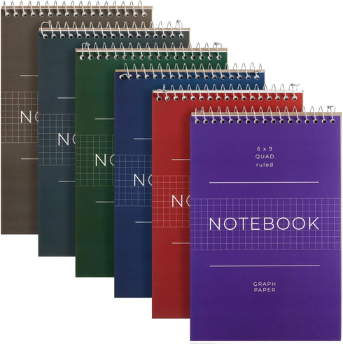 Juvale 6 Pack Top Bound Spiral Graph Paper Notebook, 6x9 Inch, 80 Sheets / 160 Pages, 6 Colors for Writing, Sketching