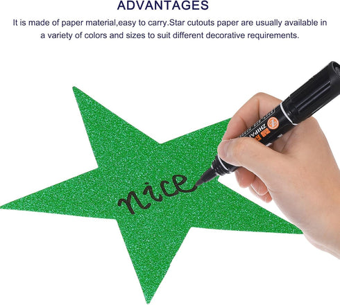 MECCANIXITY Glitter Star Cutouts Paper, 5.9 Inches Confetti for Birthday Party Classroom Decorations (Green, Pack of