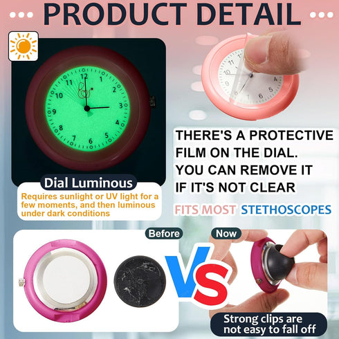 Dansydaisy 2 Pcs Glow in The Dark Stethoscope Watch Nurse Week Gift Clip on Pocket Watch with Second Hand CNA