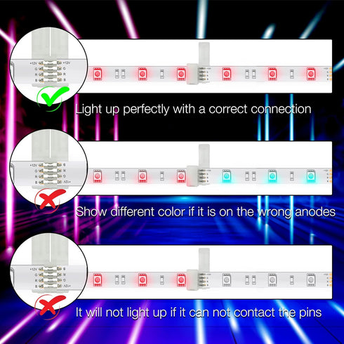 DAYBETTER 20 4 10mm 5050 Pcs Pin Led Light Connectors, Wide Led Connectors Unwired Gapless Solderless Adapter Clips